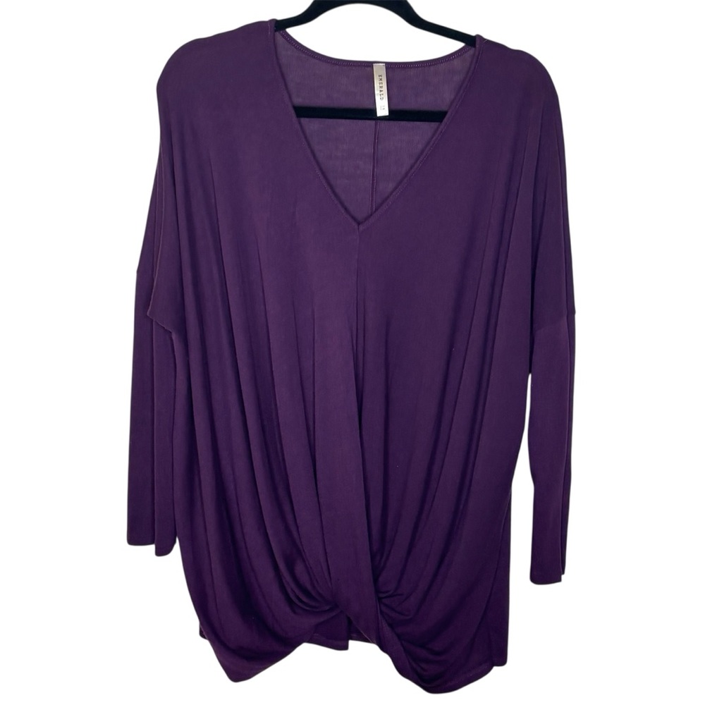 Emerald Top Women’s XL Purple Long Sleeve V-Neck Stretch Draped Hem Sweater